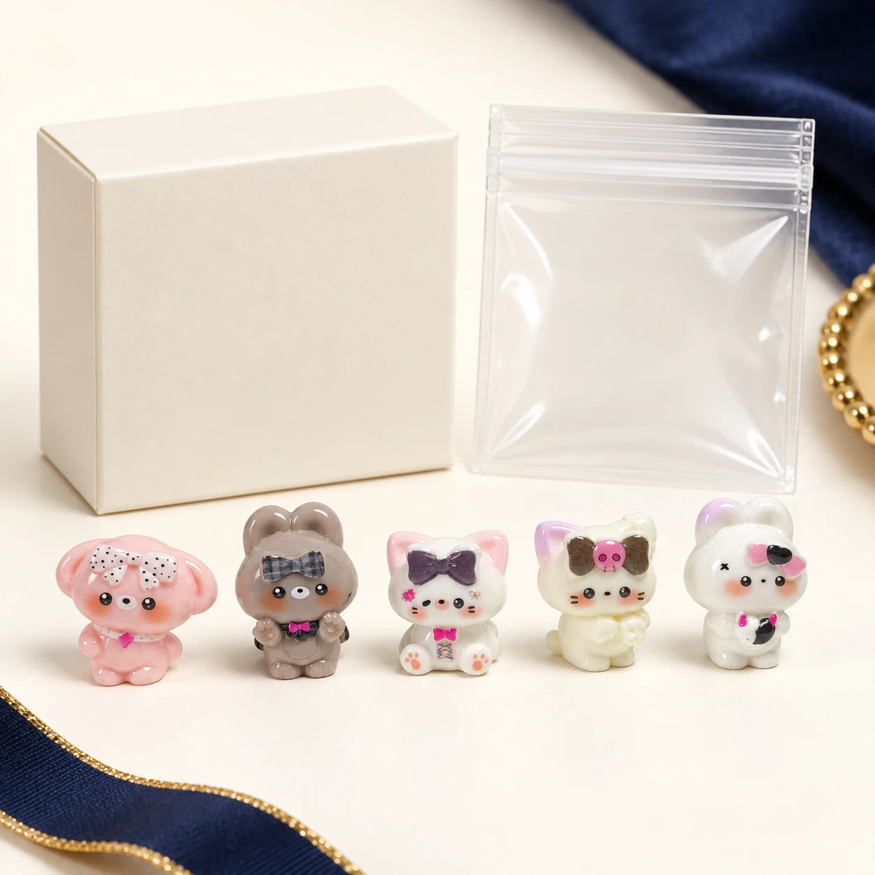 Animal Doll Resin Charms RW002217 with illustrative private-label packaging