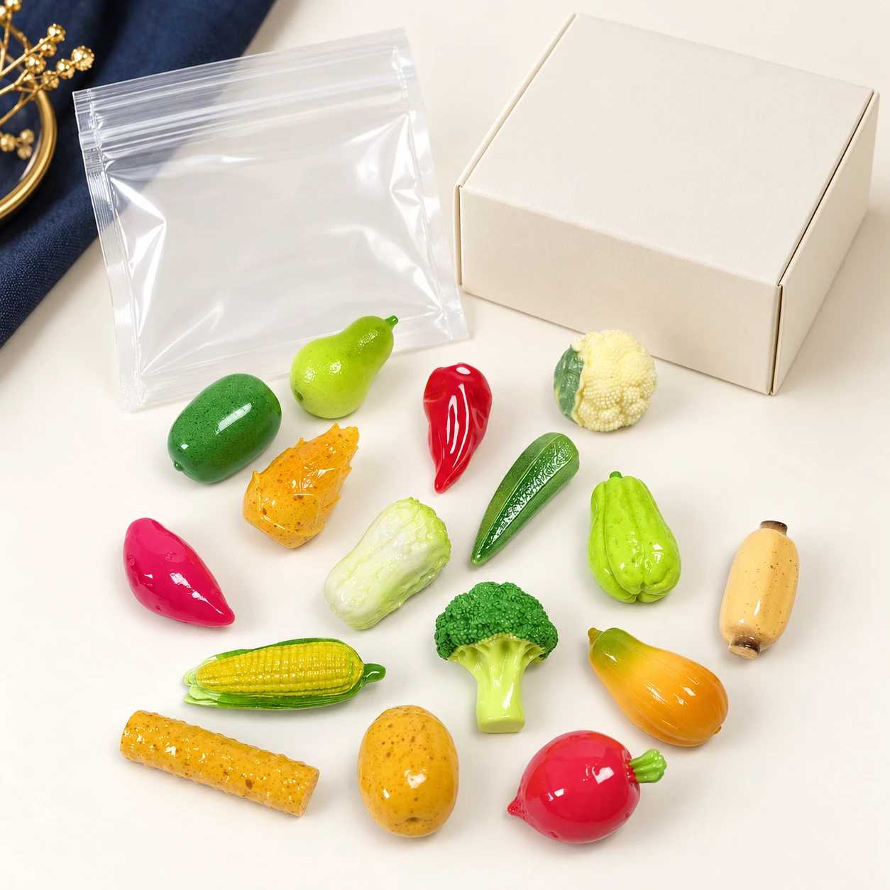 Assorted Vegetable Resin Miniatures RW002226 with illustrative private-label packaging