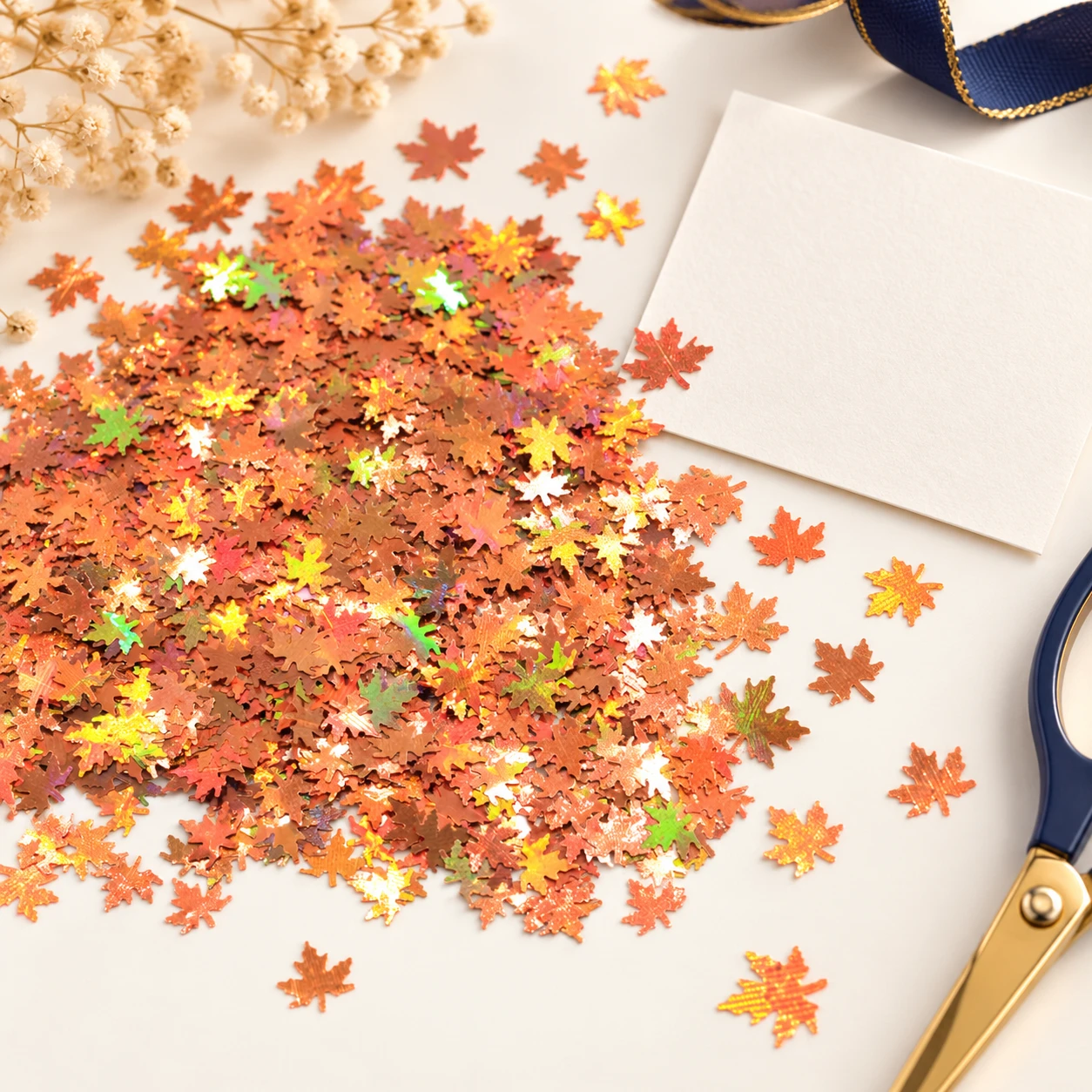 Autumn Maple Leaf Sequins MA119 in an illustrative craft workspace