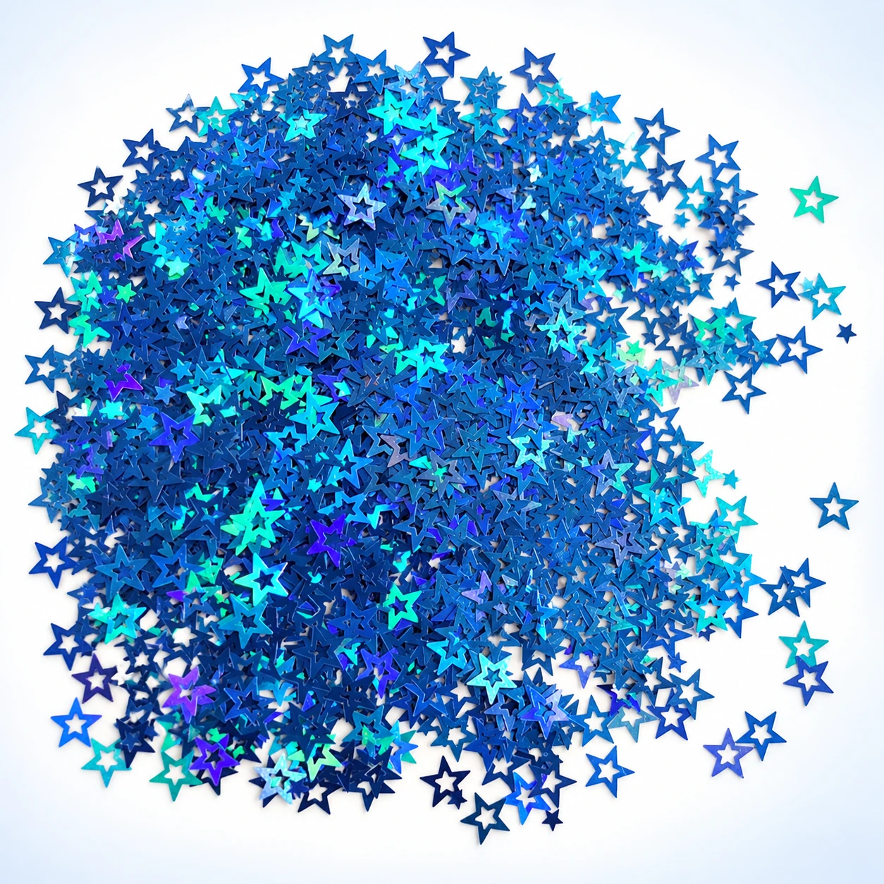 Blue Holographic Hollow Star Sequins MA259 on a clean light studio background