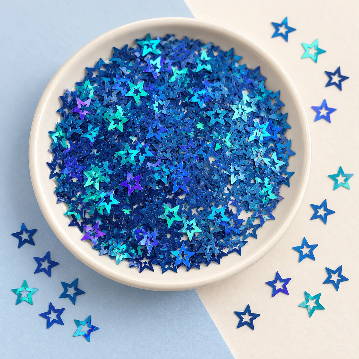 Blue Holographic Hollow Star Sequins MA259 displayed for assortment selection