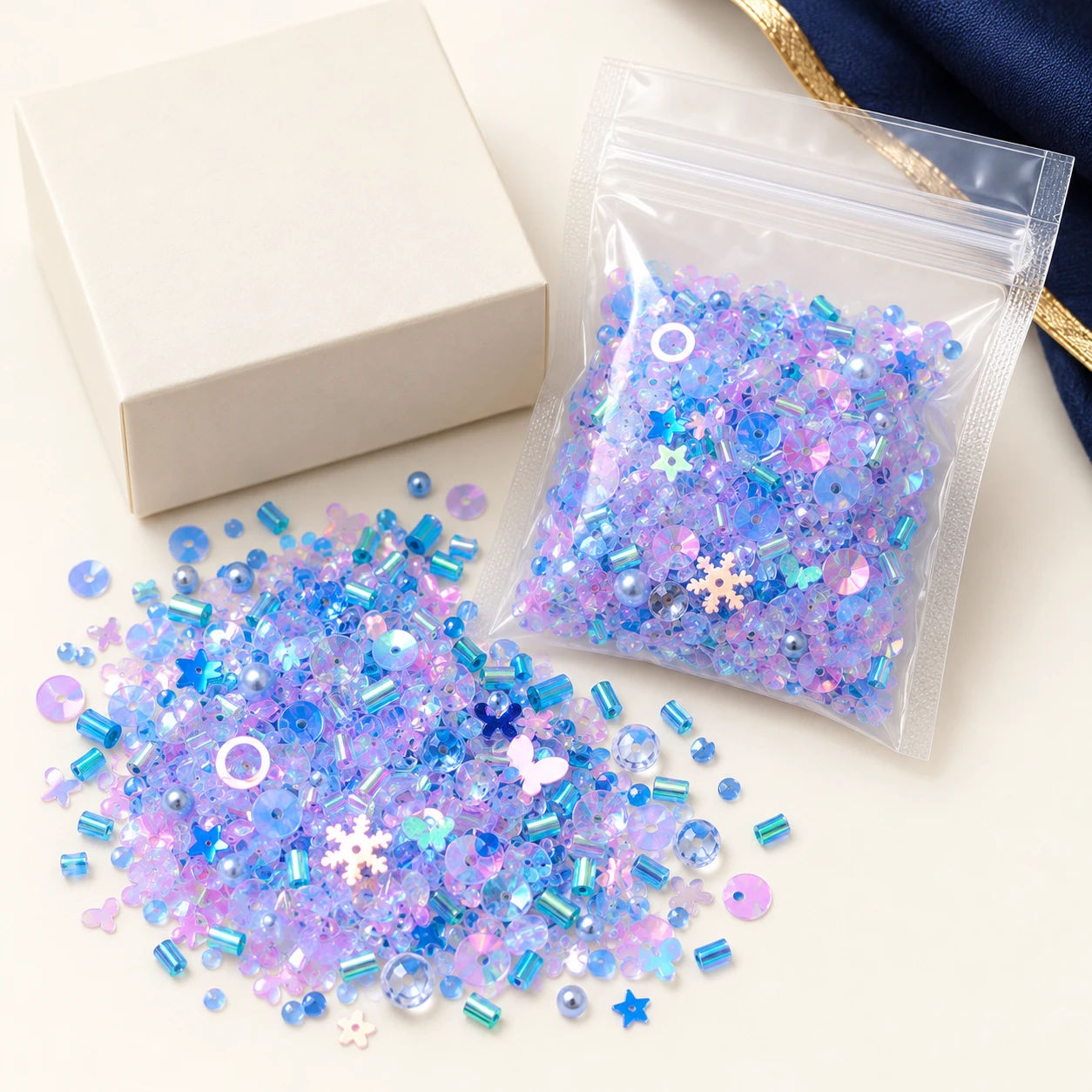 Blue Purple Iridescent Sequin Mix MA157 with illustrative private-label packaging