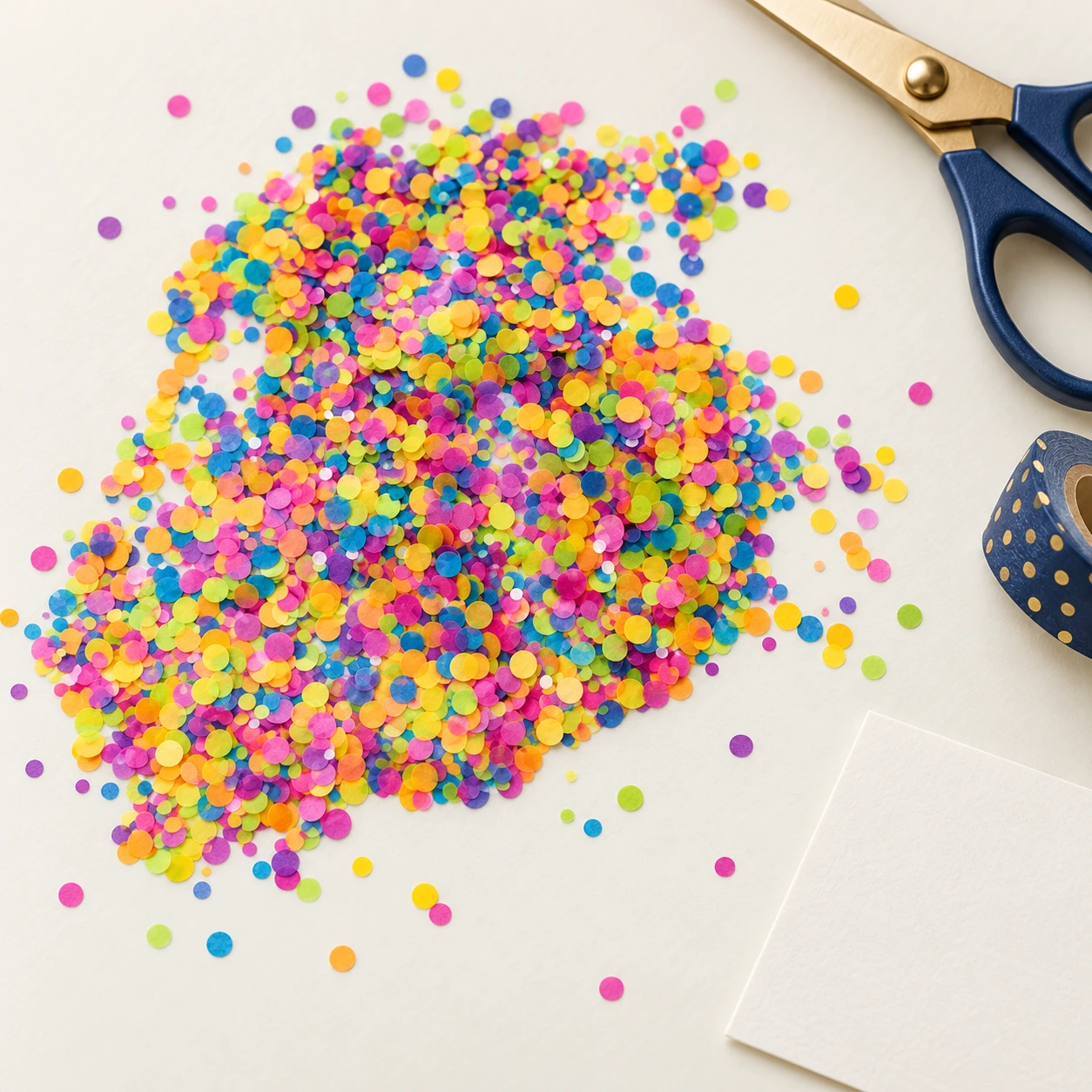 Bright Multicolor Round Confetti MA261 in an illustrative craft workspace