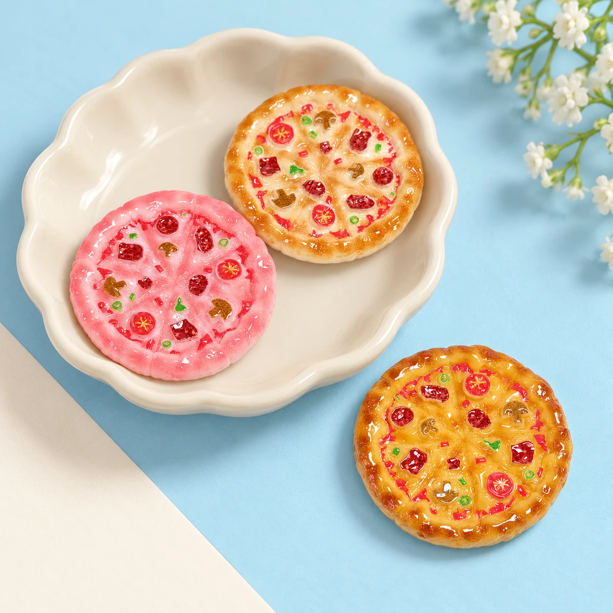 Cheese Pizza Resin Charms RW002661 displayed for assortment selection