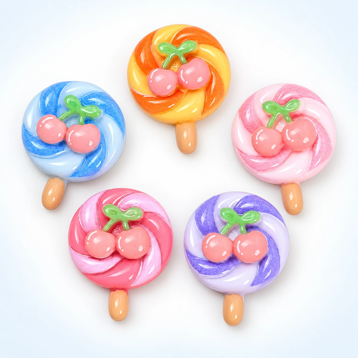 Cherry Swirl Lollipop Resin Charms RW003313 on a clean light studio background