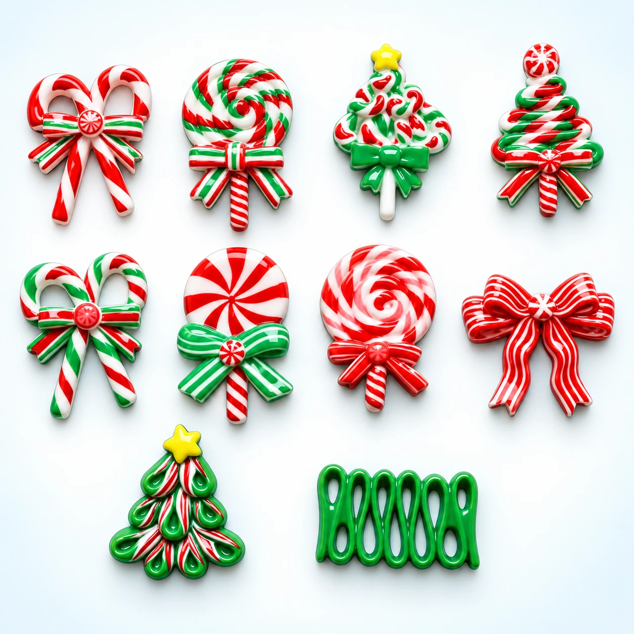 Christmas Candy and Tree Resin Charms RW0020557 on a clean light studio background