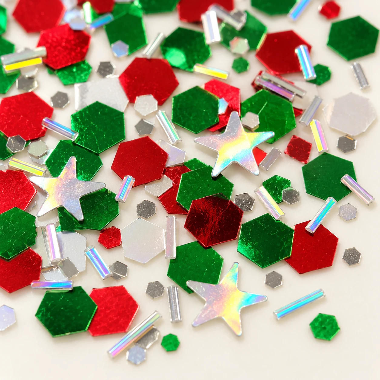 Christmas Red Green White Sequin Mix MA246 close-up showing the decorative shape and finish