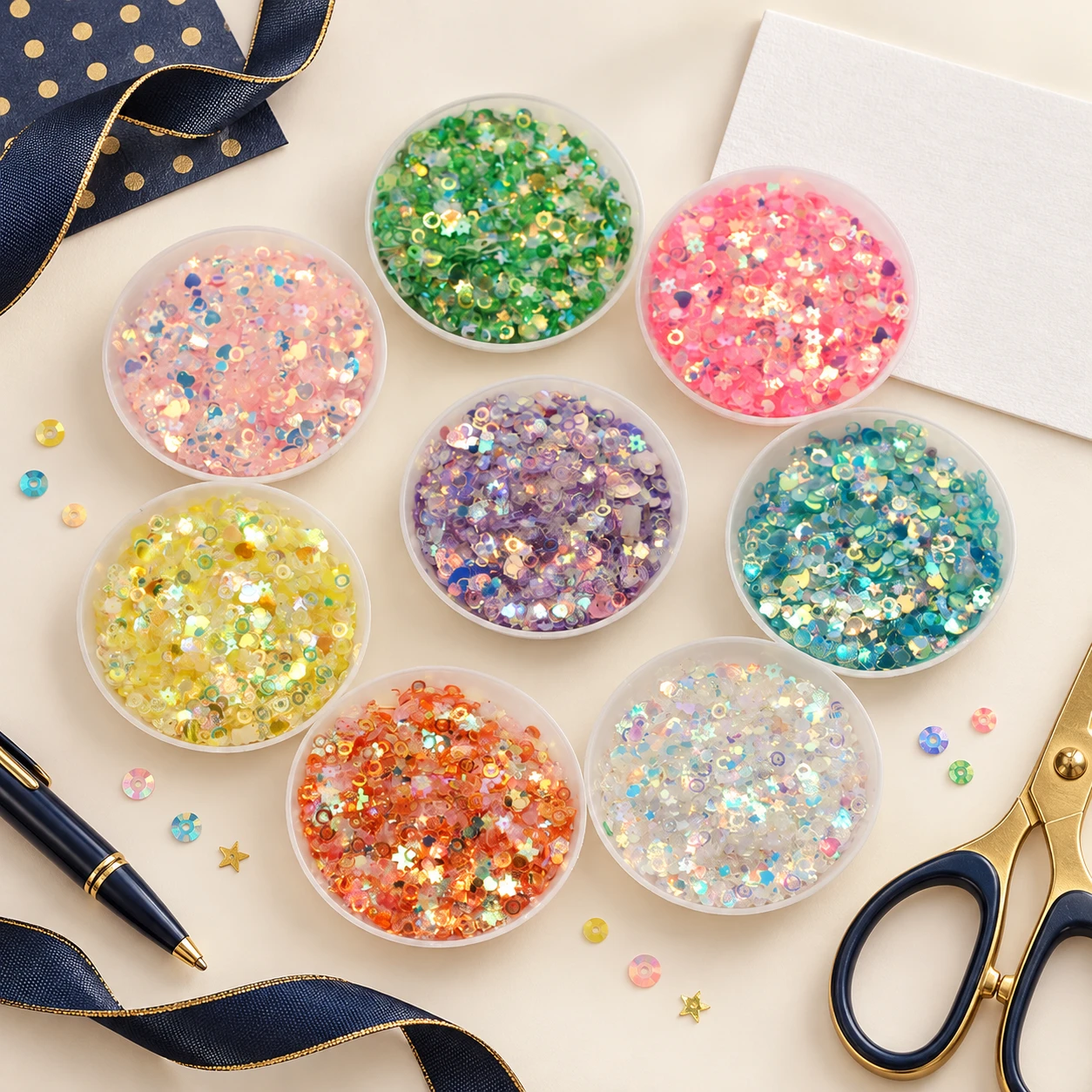 Color Collection Craft Sequin Mixes MA155 in an illustrative craft workspace