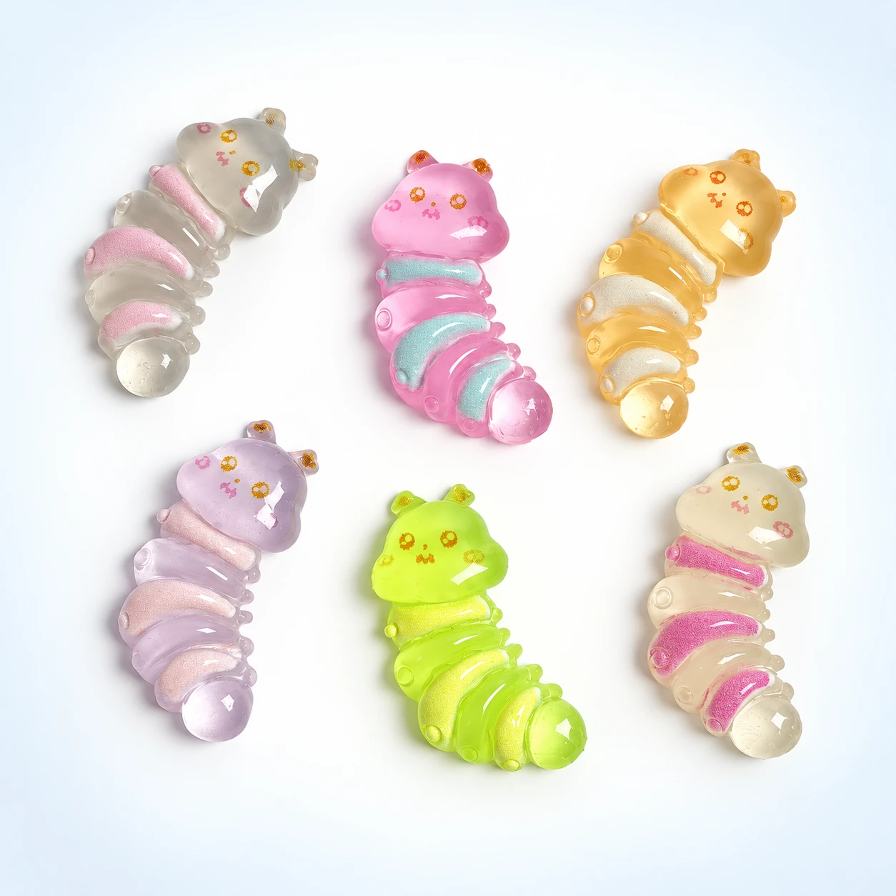 Colorful Caterpillar Resin Charms RW001391 on a clean light studio background