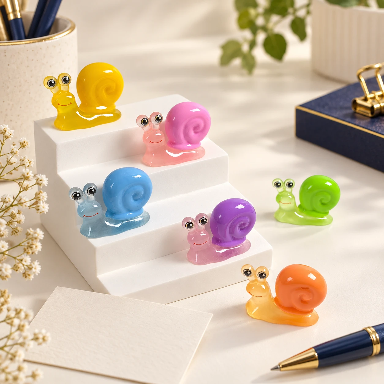 Colorful Snail Resin Miniatures RW002200 in an illustrative craft workspace