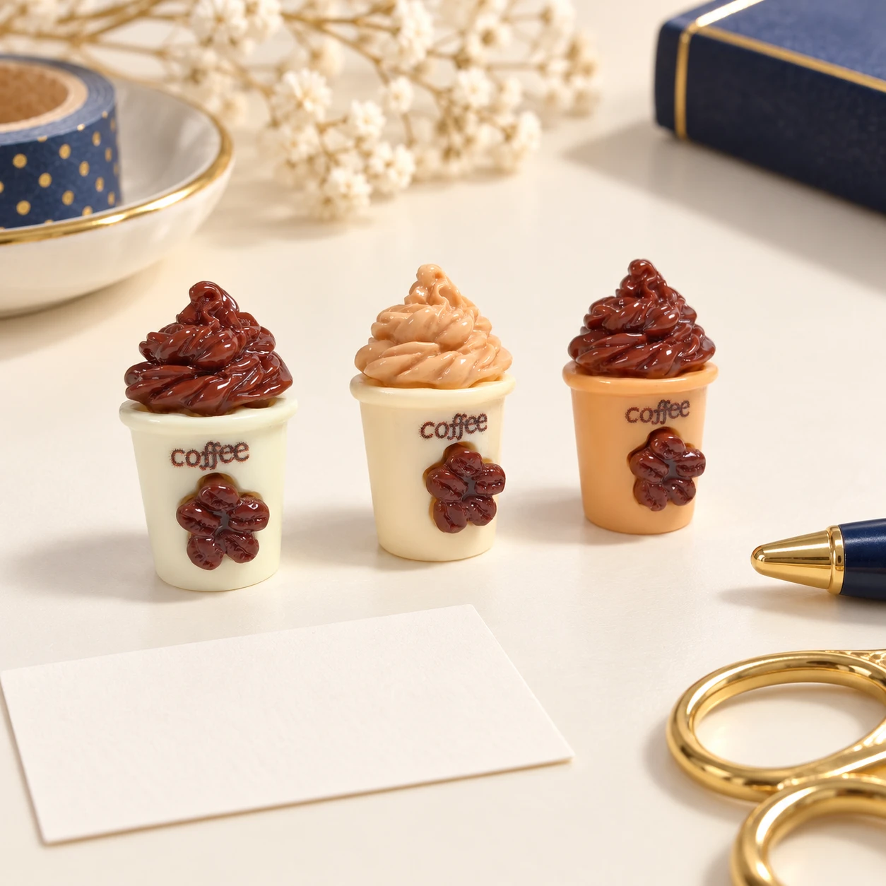 Cream-Topped Coffee Resin Miniatures RW003696 in an illustrative craft workspace