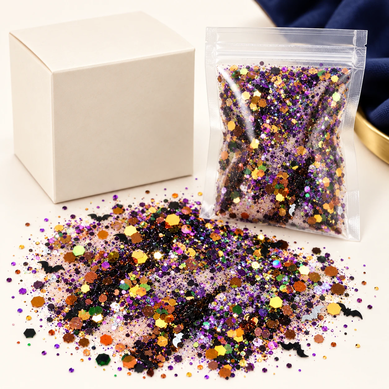 Dark Multicolor Chunky Glitter Mix MA170 with illustrative private-label packaging