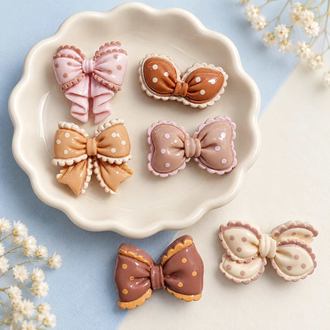 Decorative Bow Resin Cabochons RW003332 displayed for assortment selection
