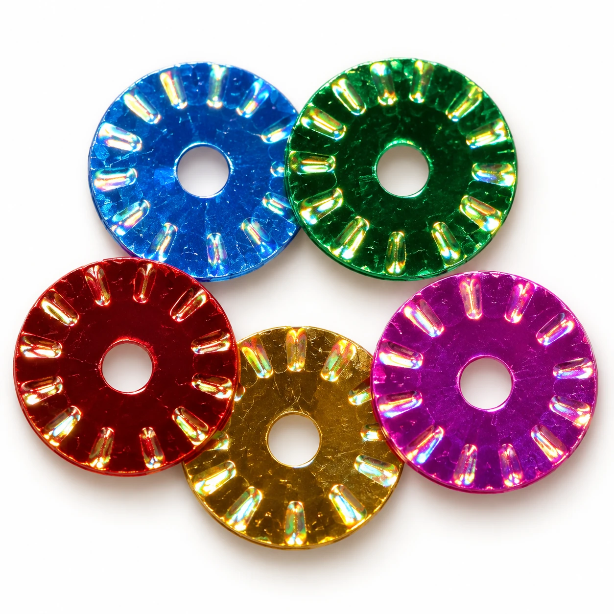 Embossed Round Metallic Sequins MA005 close-up showing the decorative shape and finish