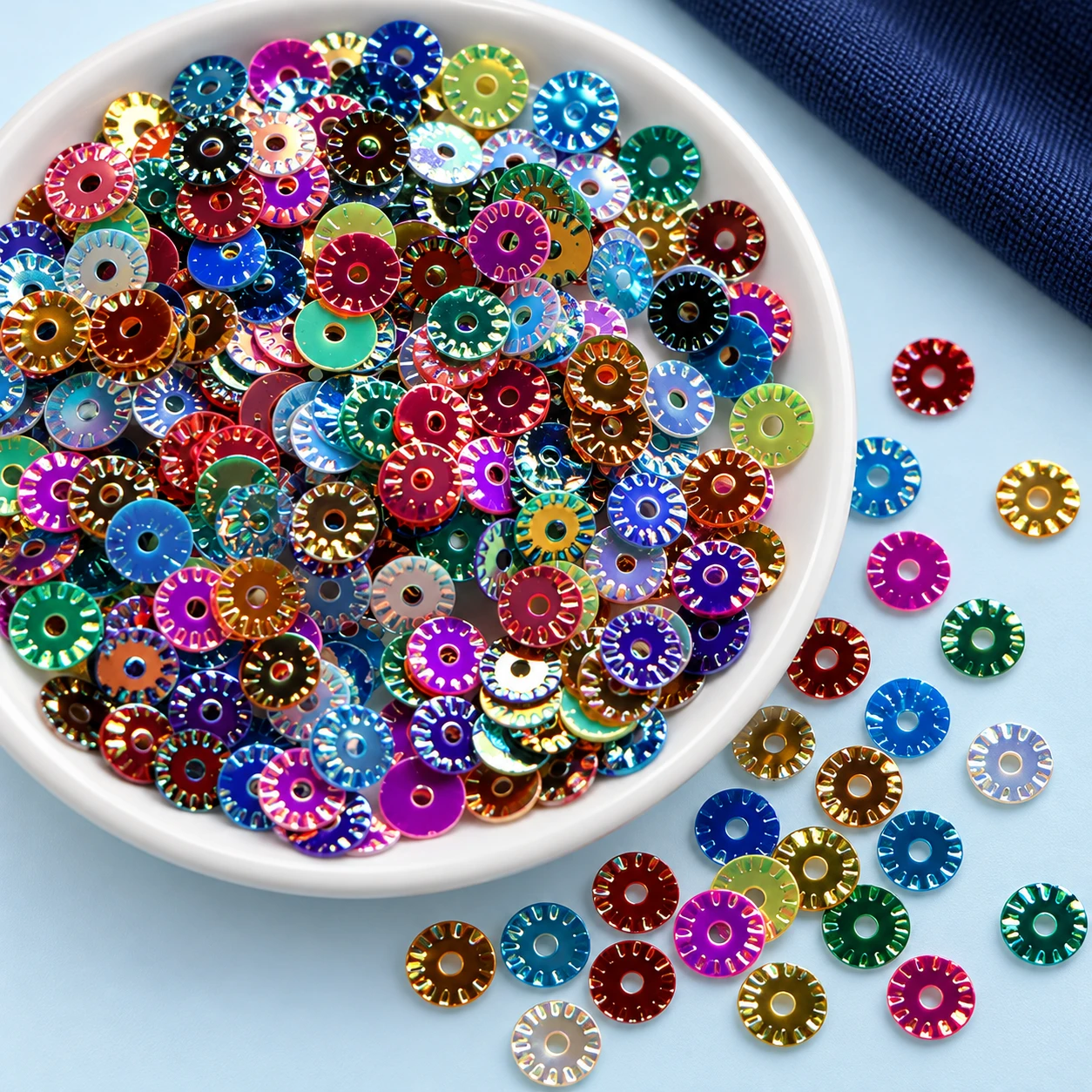 Embossed Round Metallic Sequins MA005 displayed for assortment selection