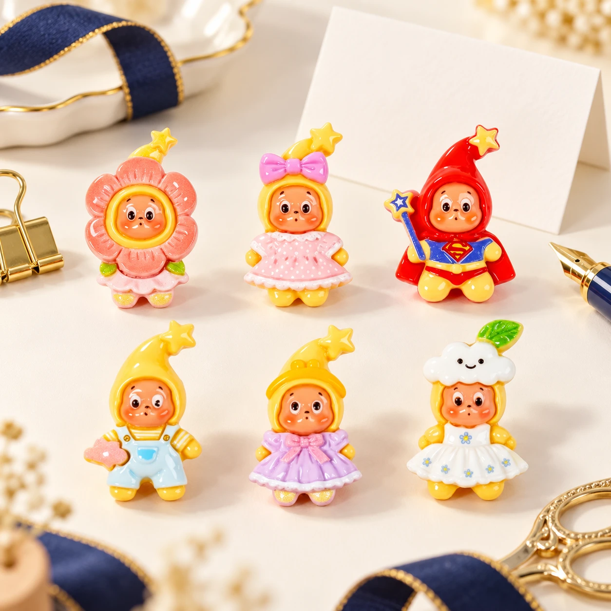 Fairytale Costume Figure Resin Charms RW001855 in an illustrative craft workspace