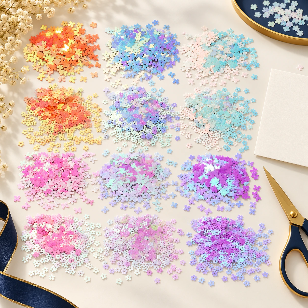 Flower Sequin Color Collection MA262 in an illustrative craft workspace