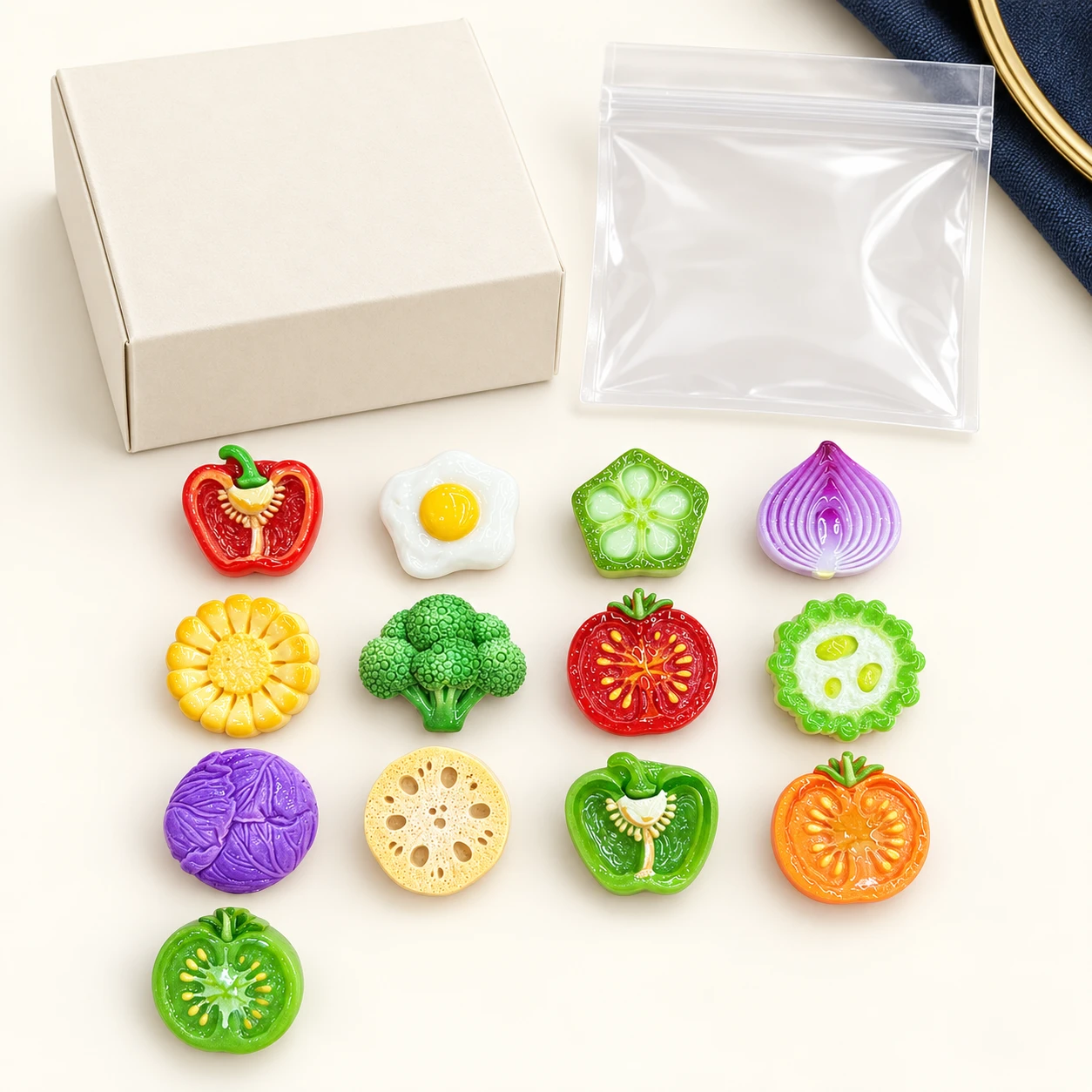 Fruit and Vegetable Slice Resin Assortment RW004682 with illustrative private-label packaging