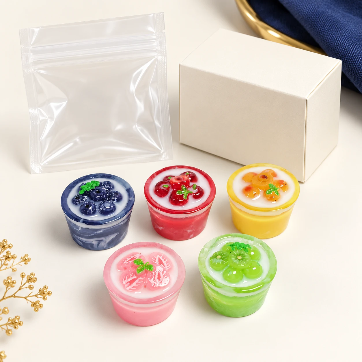 Fruit Yogurt Jar Resin Charms RW001872 with illustrative private-label packaging