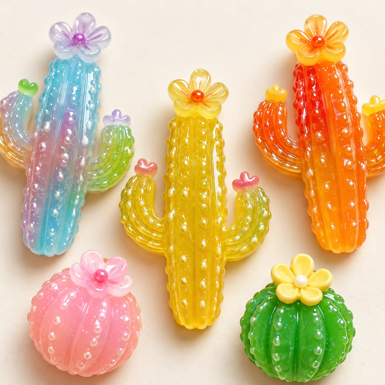 Glitter Cactus Resin Charms RW0024009 close-up showing the decorative shape and finish