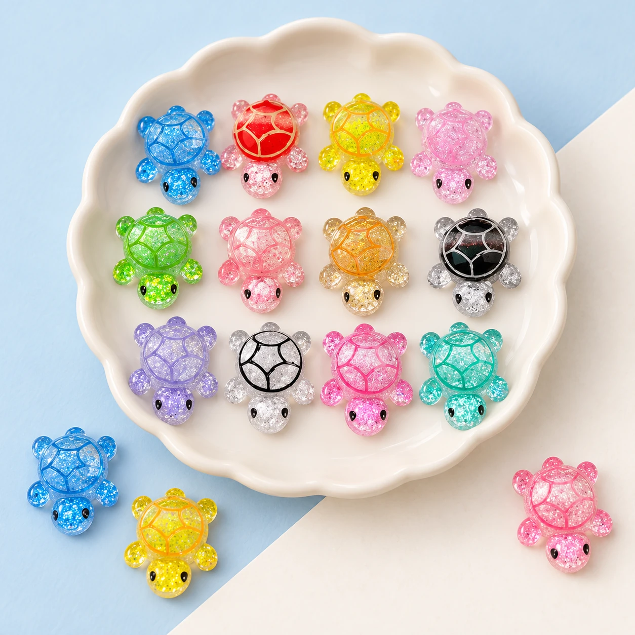 Glitter Shell Turtle Resin Charms RW26057-2 displayed for assortment selection