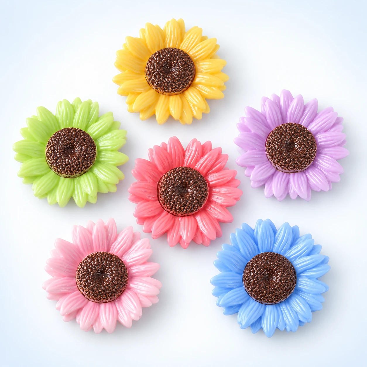 Glitter Sunflower Resin Cabochons RW001904 on a clean light studio background