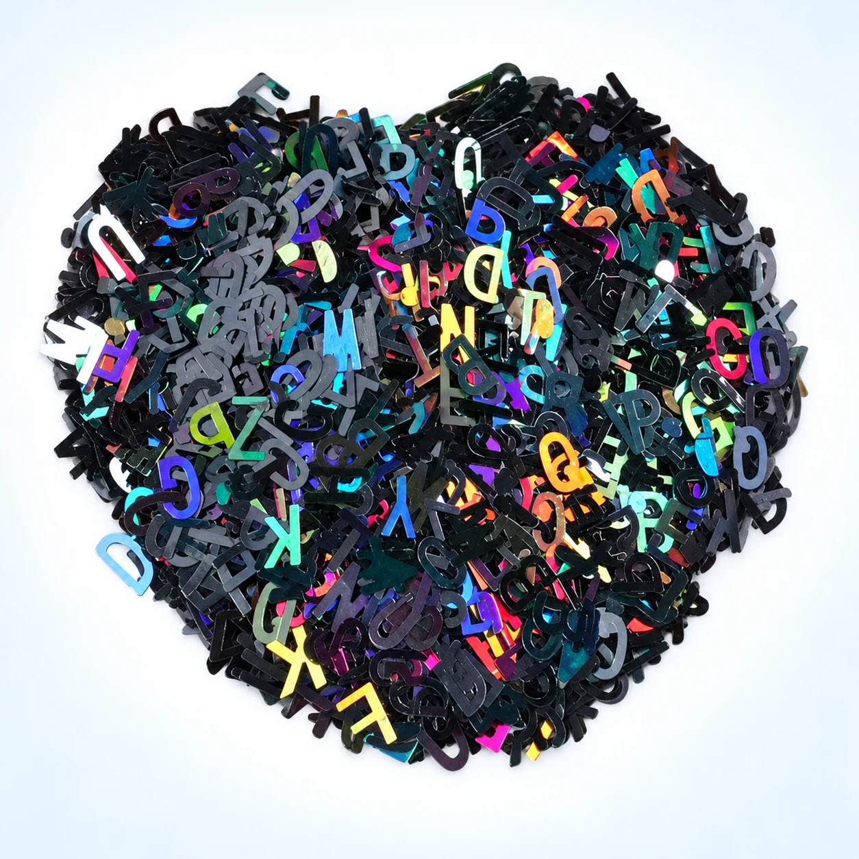 Holographic Alphabet Confetti MA305 on a clean light studio background