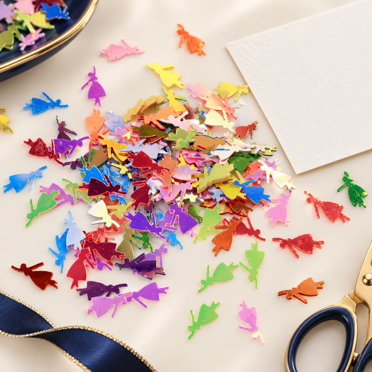 Iridescent Dancer Silhouette Sequins MA053 in an illustrative craft workspace