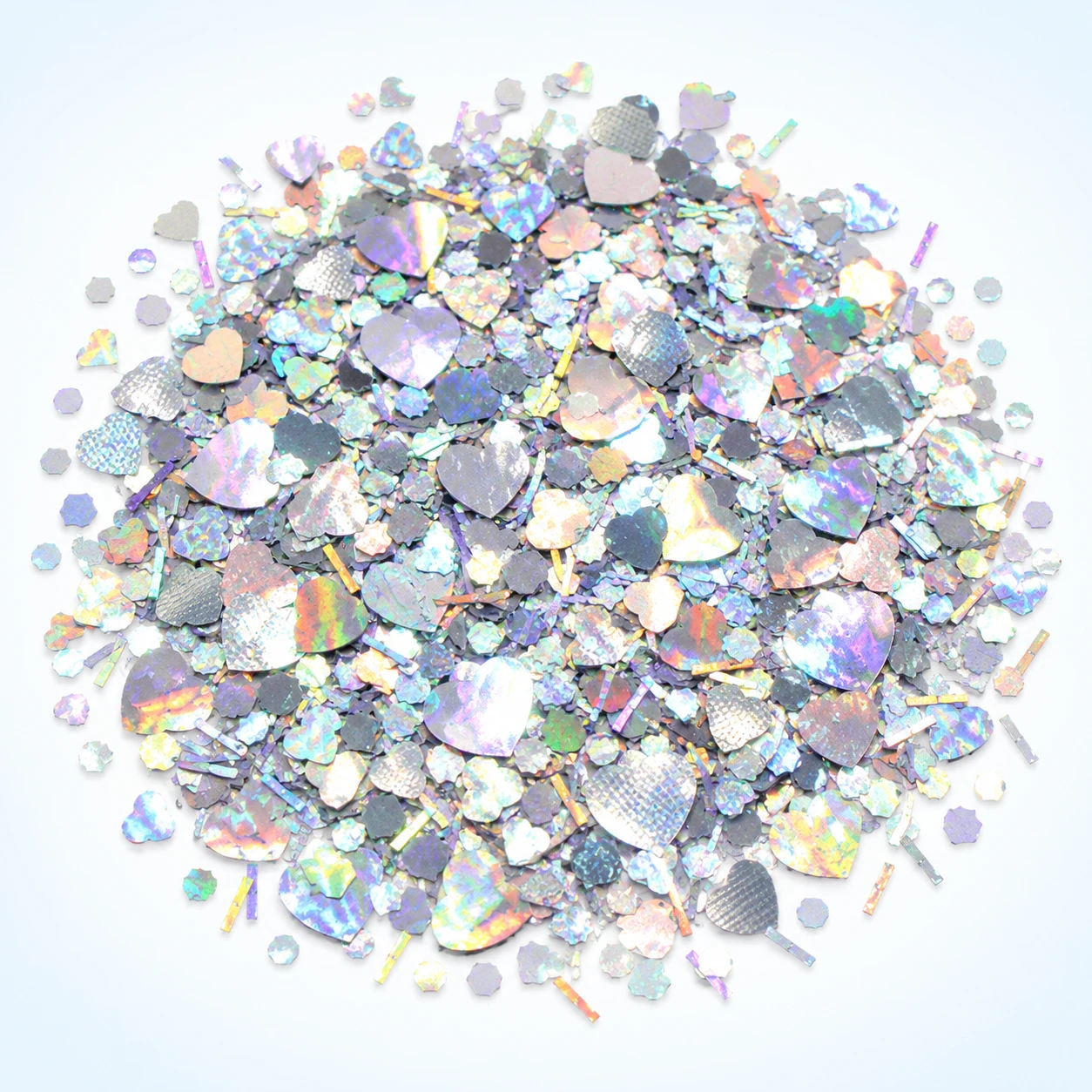 Iridescent Heart and Round Sequin Mix MA120 on a clean light studio background