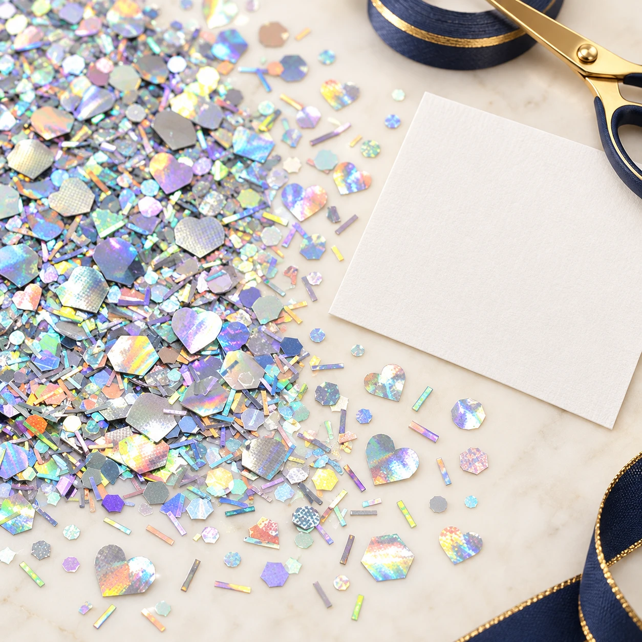 Iridescent Heart and Round Sequin Mix MA120 in an illustrative craft workspace