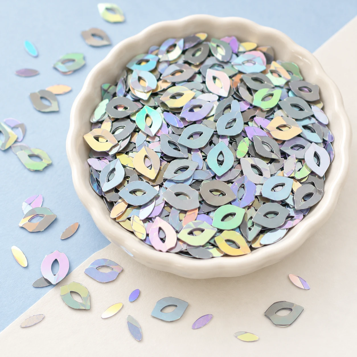 Iridescent Hollow Lip Sequins MA102 displayed for assortment selection