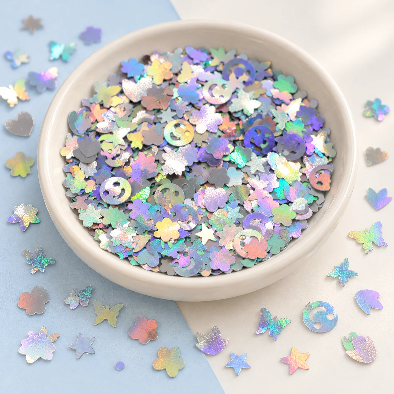 Iridescent Mixed Shape Sequins MA085 displayed for assortment selection