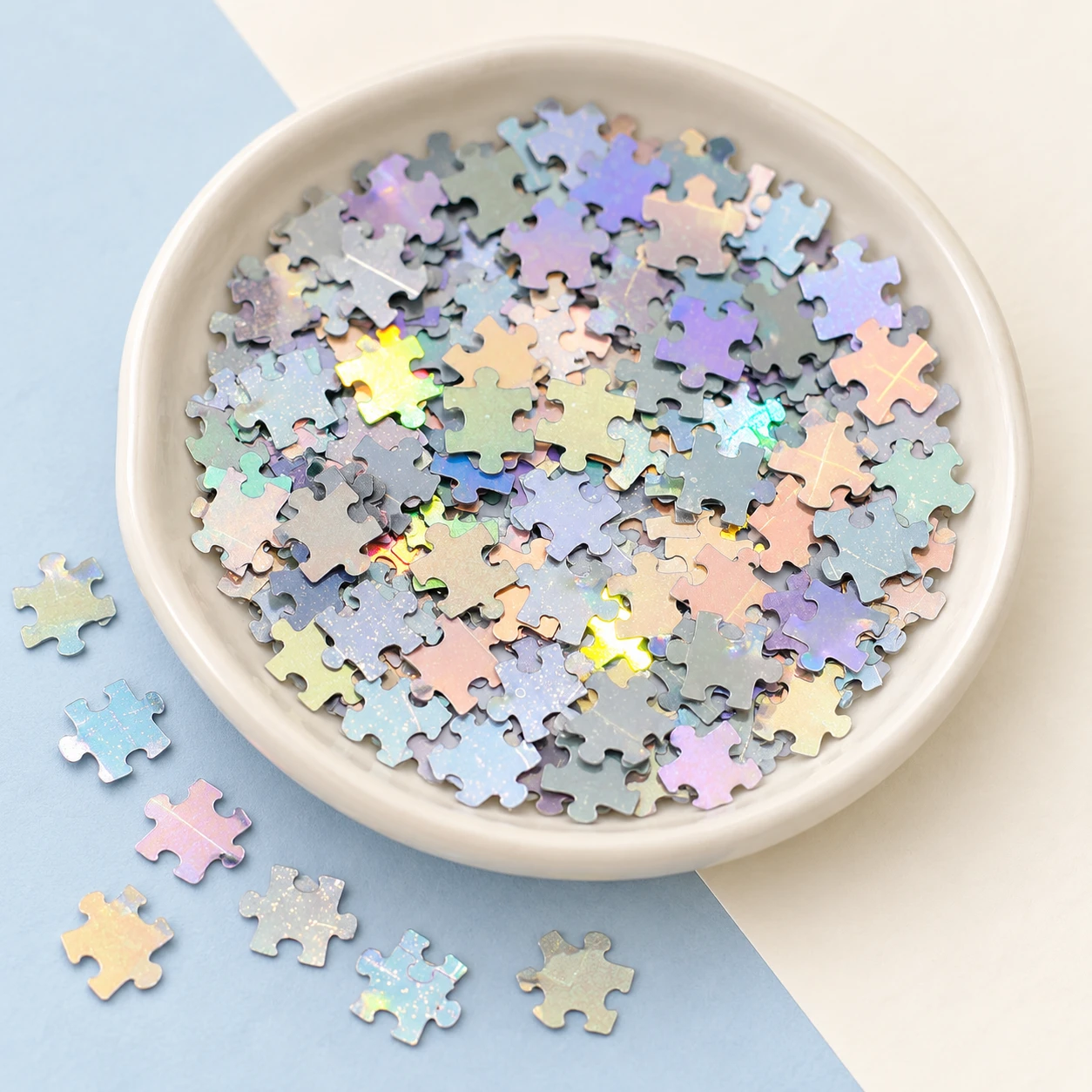 Iridescent Puzzle Piece Sequins MA098 displayed for assortment selection