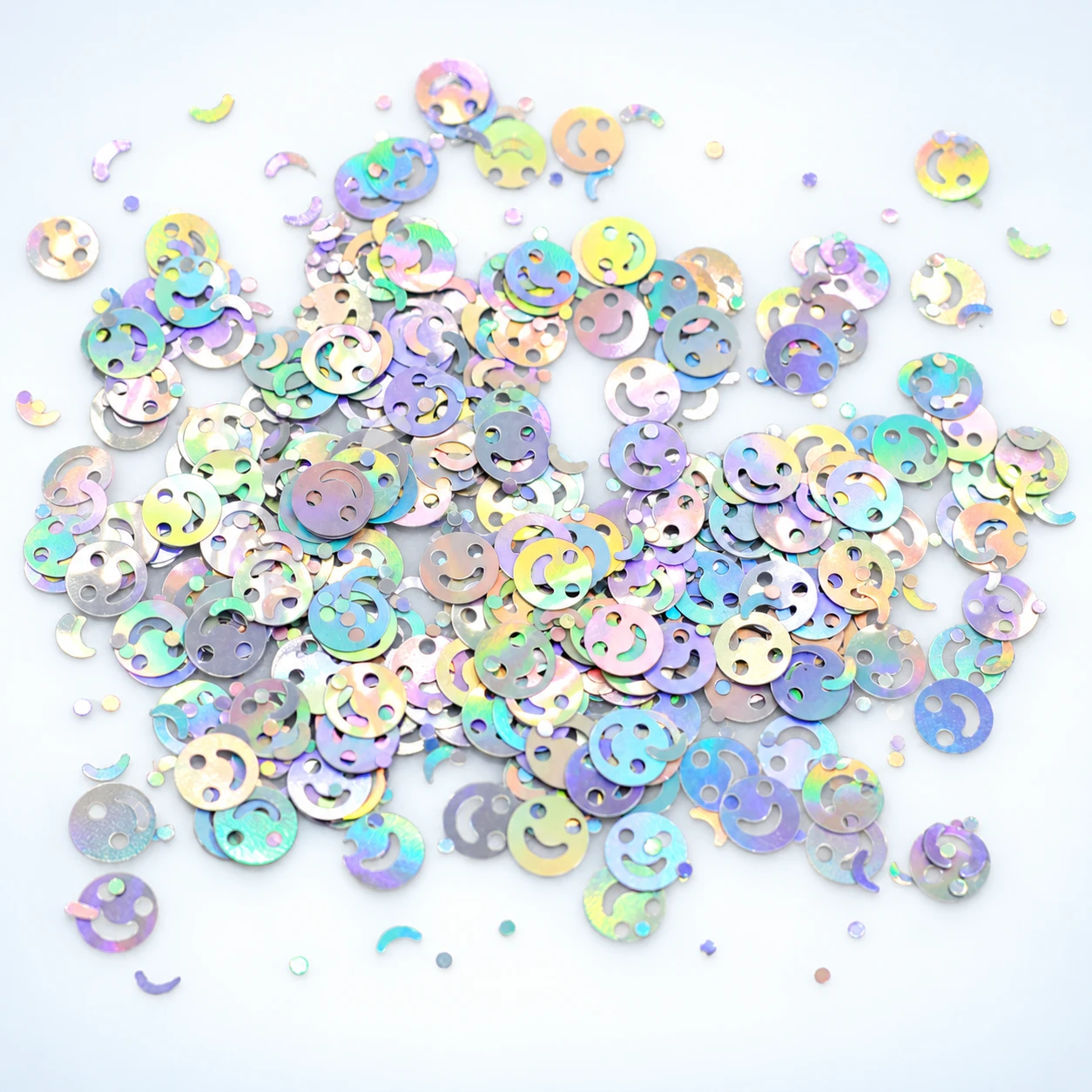 Iridescent Smiley Face Sequins MA069 on a clean light studio background