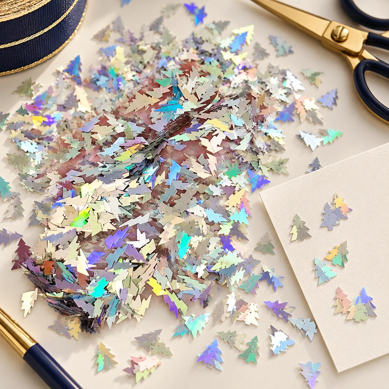 Iridescent Tree Silhouette Sequins MA187 in an illustrative craft workspace