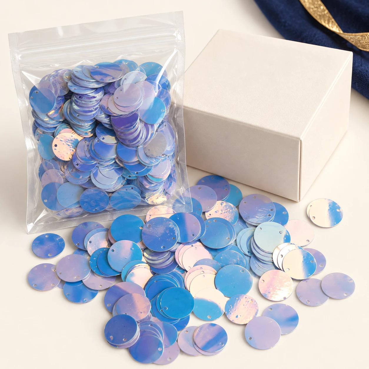 Large Iridescent Round Sequins MA021 with illustrative private-label packaging