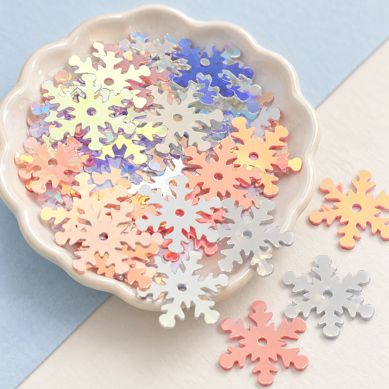 Large Iridescent Snowflake Sequins MA100 displayed for assortment selection