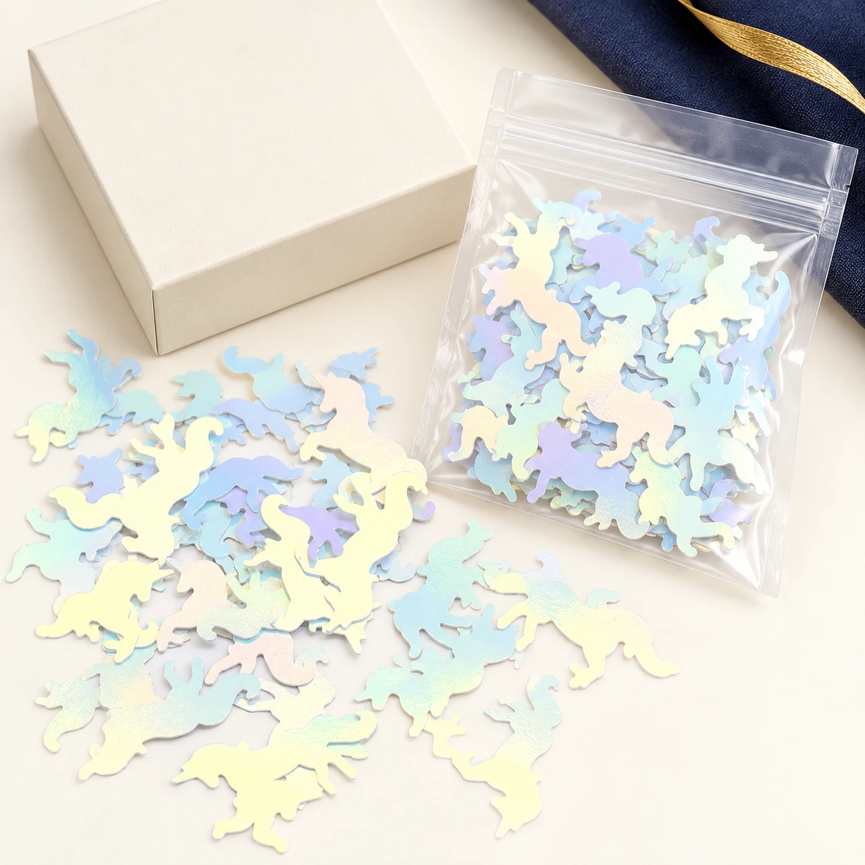 Large Iridescent Unicorn Sequins MA101 with illustrative private-label packaging