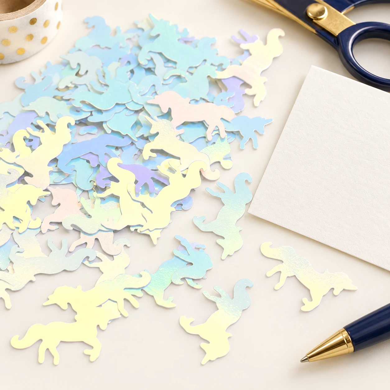 Large Iridescent Unicorn Sequins MA101 in an illustrative craft workspace