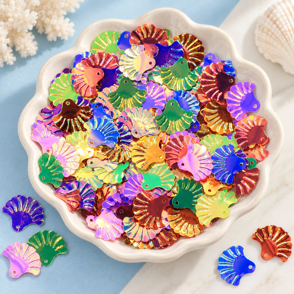 Large Metallic Fan Shell Sequins MA062 displayed for assortment selection
