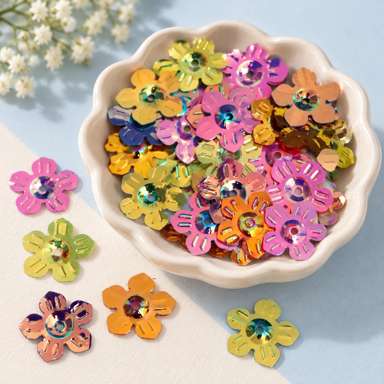 Large Metallic Flower Sequins MA015 displayed for assortment selection