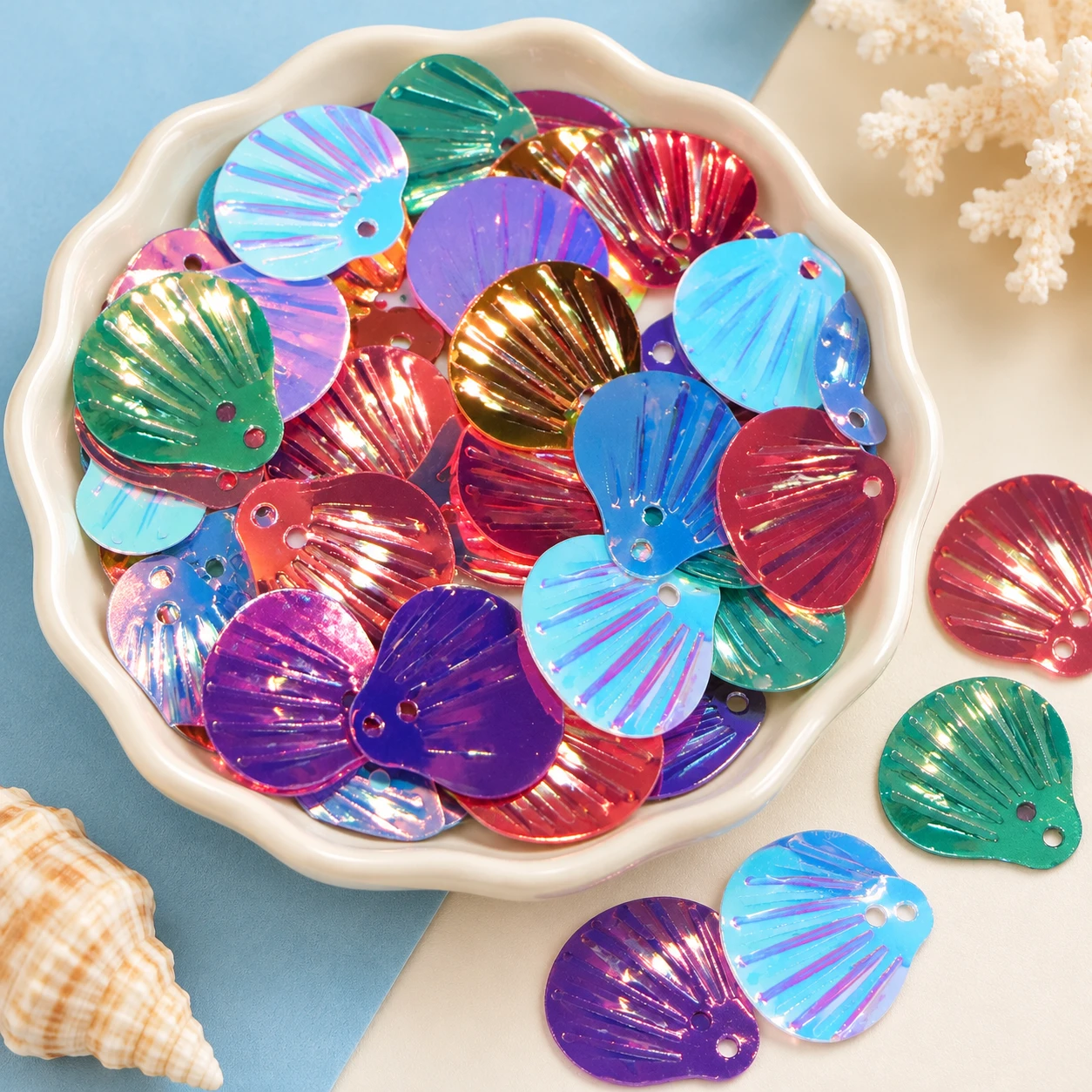 Large Metallic Scallop Shell Sequins MA001 displayed for assortment selection
