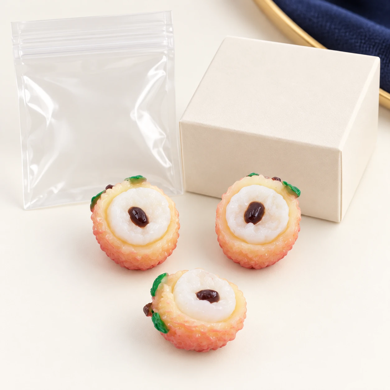 Lychee Half Resin Charms RW0022335 with illustrative private-label packaging