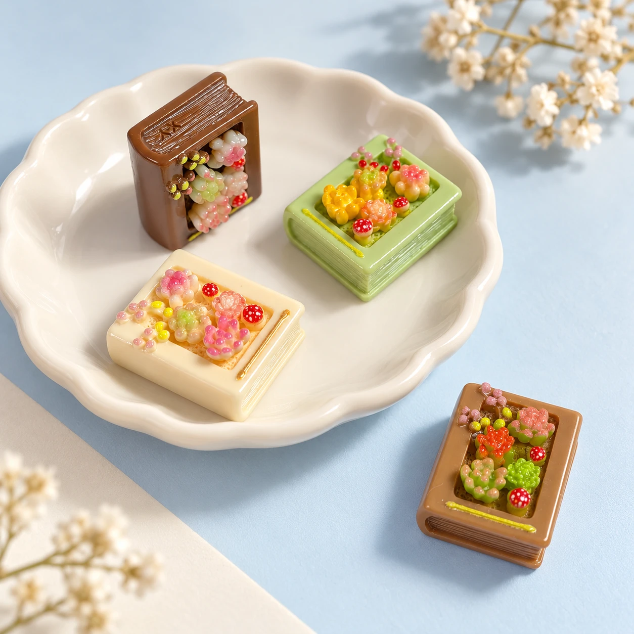 Mini Book and Succulent Resin Charms RW002201 / 26668 displayed for assortment selection