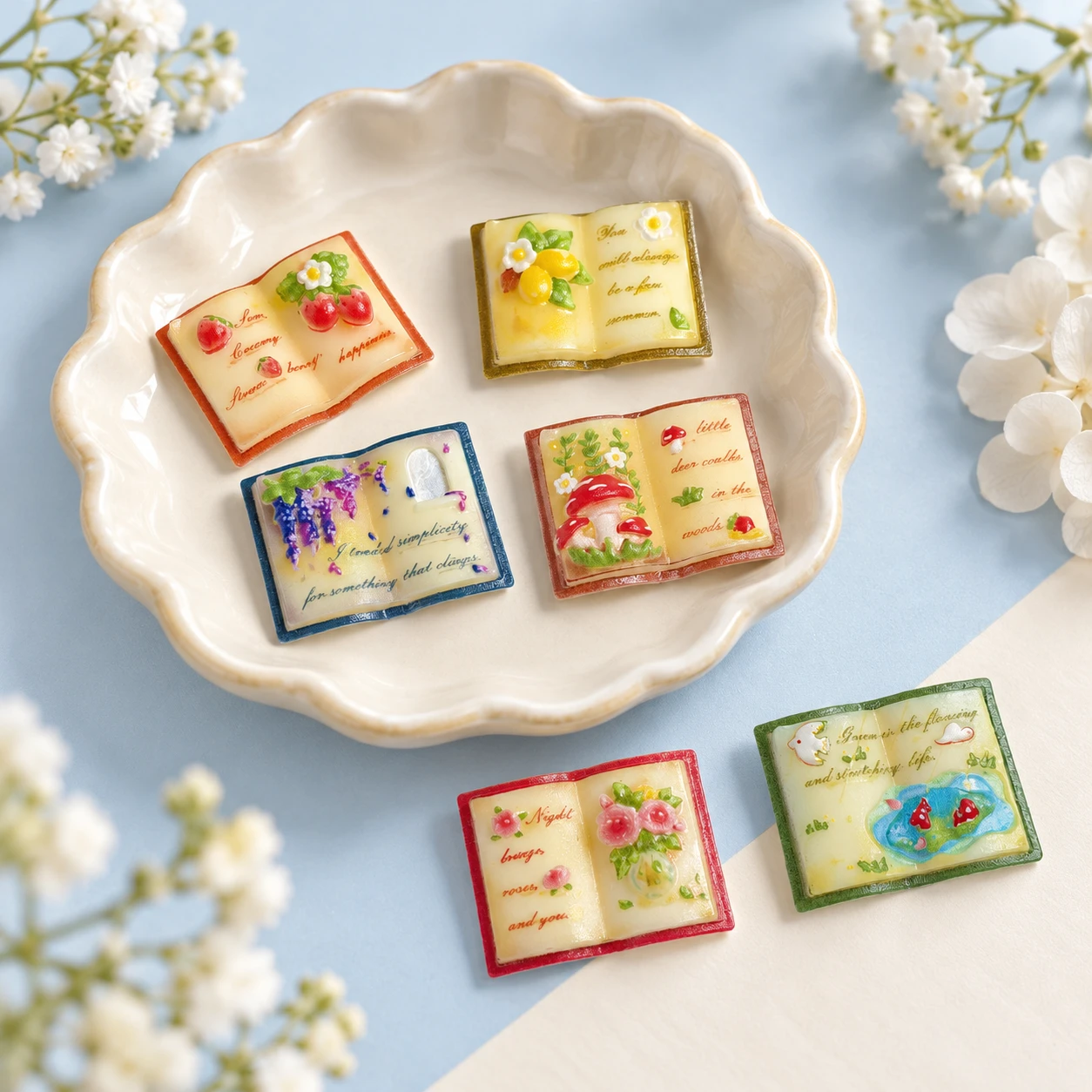 Mini Floral Book Resin Charms RW003270 displayed for assortment selection