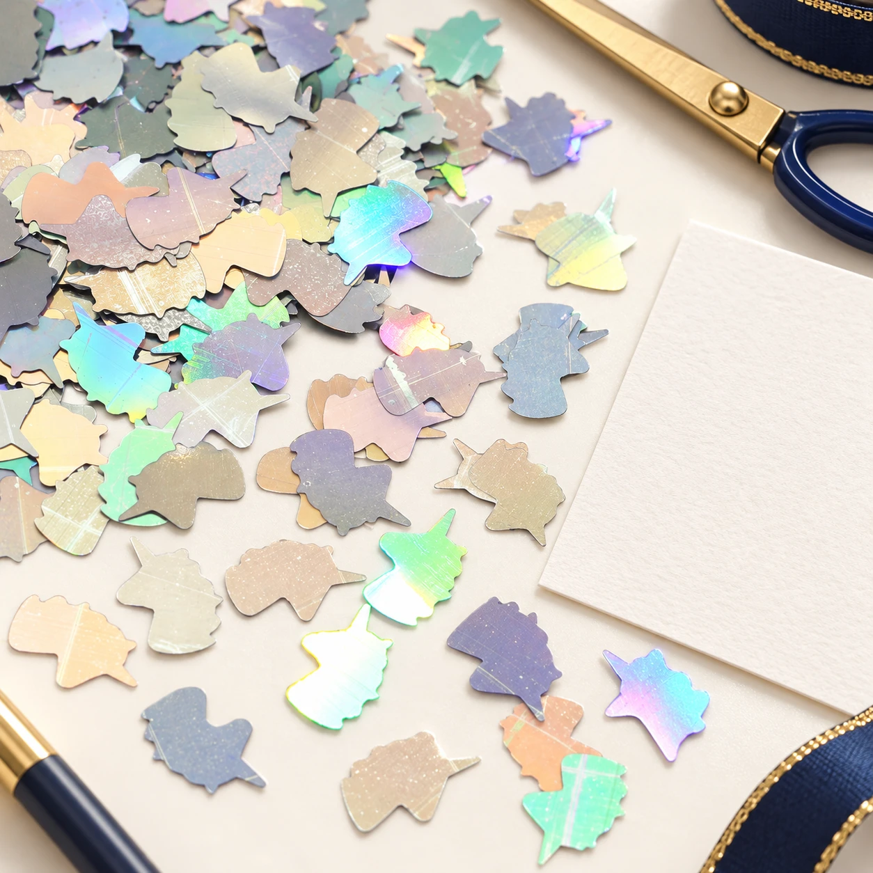 Mini Iridescent Unicorn Sequins MA104 in an illustrative craft workspace