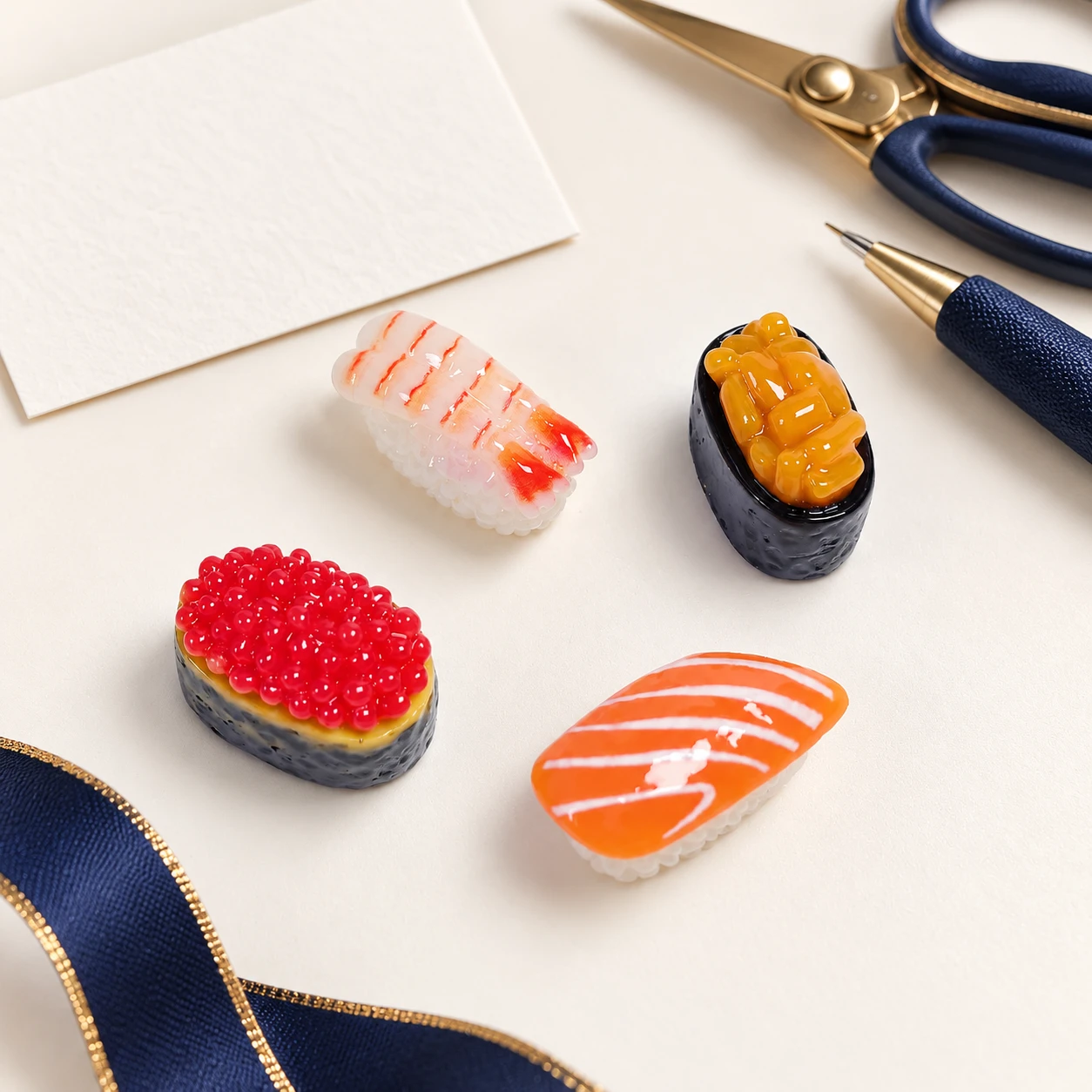 Mini Sushi Resin Charms RW00998 in an illustrative craft workspace