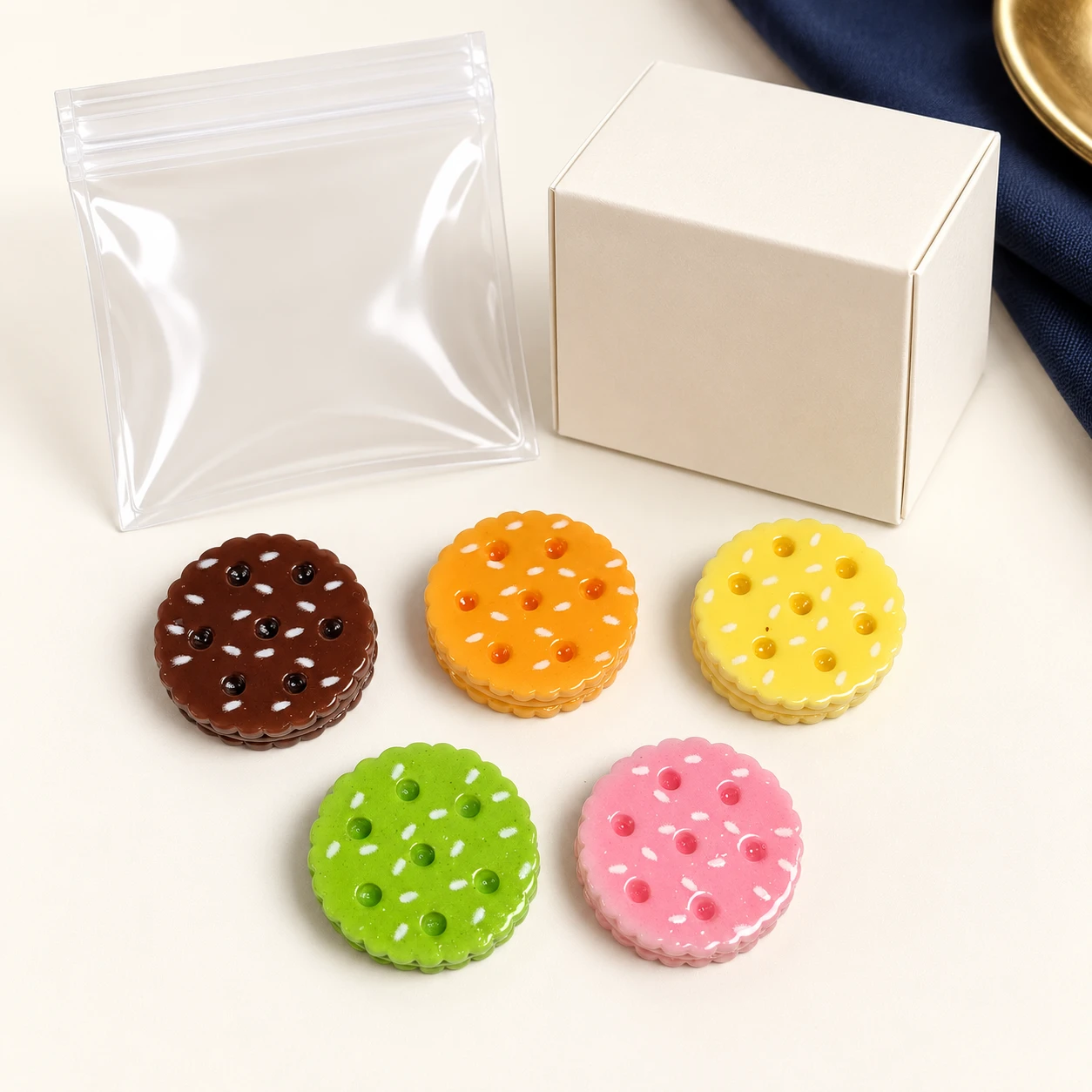 Mixed Cookie Resin Cabochons RW001406 with illustrative private-label packaging