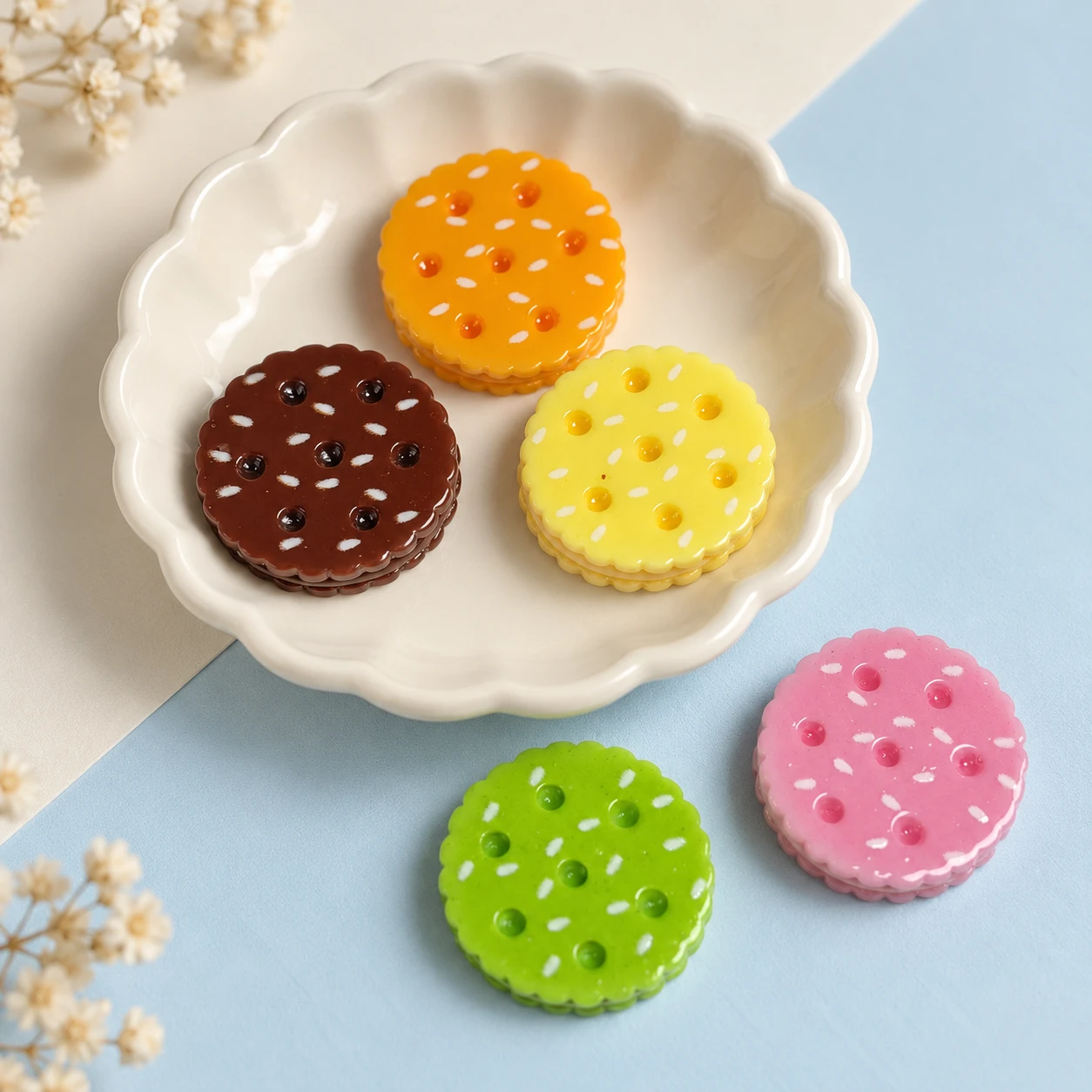 Mixed Cookie Resin Cabochons RW001406 displayed for assortment selection