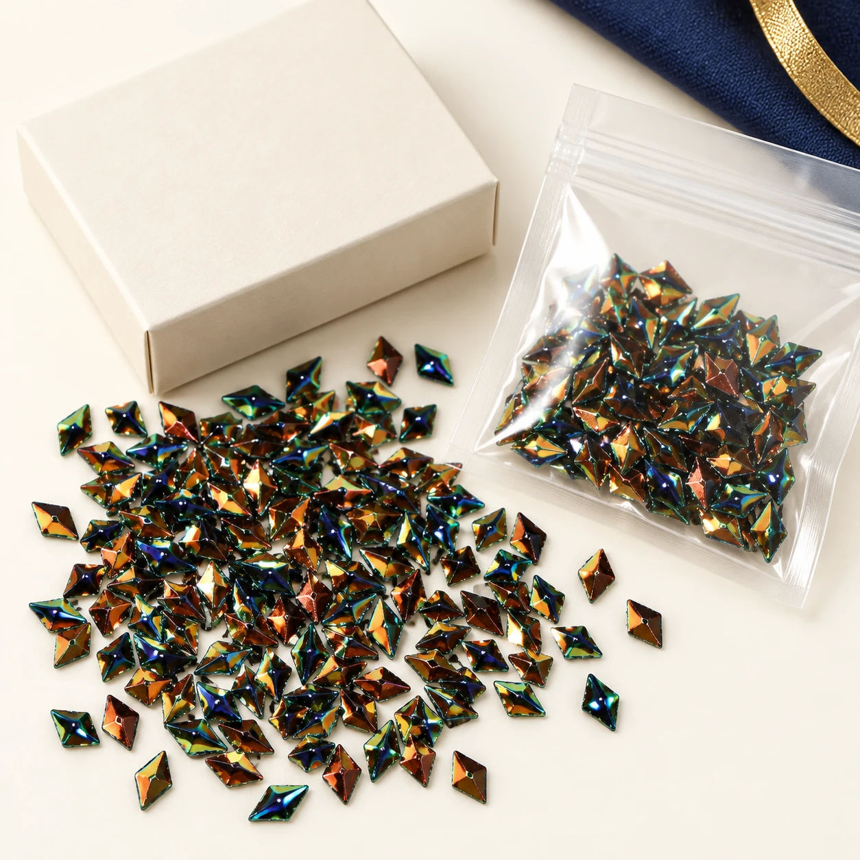 Multicolor Faceted Diamond Sequins MA007 with illustrative private-label packaging